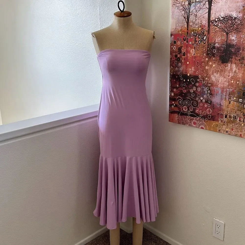Susana Monaco Tube Flutter Bottom Midi Dress in Pink Diamond Size S